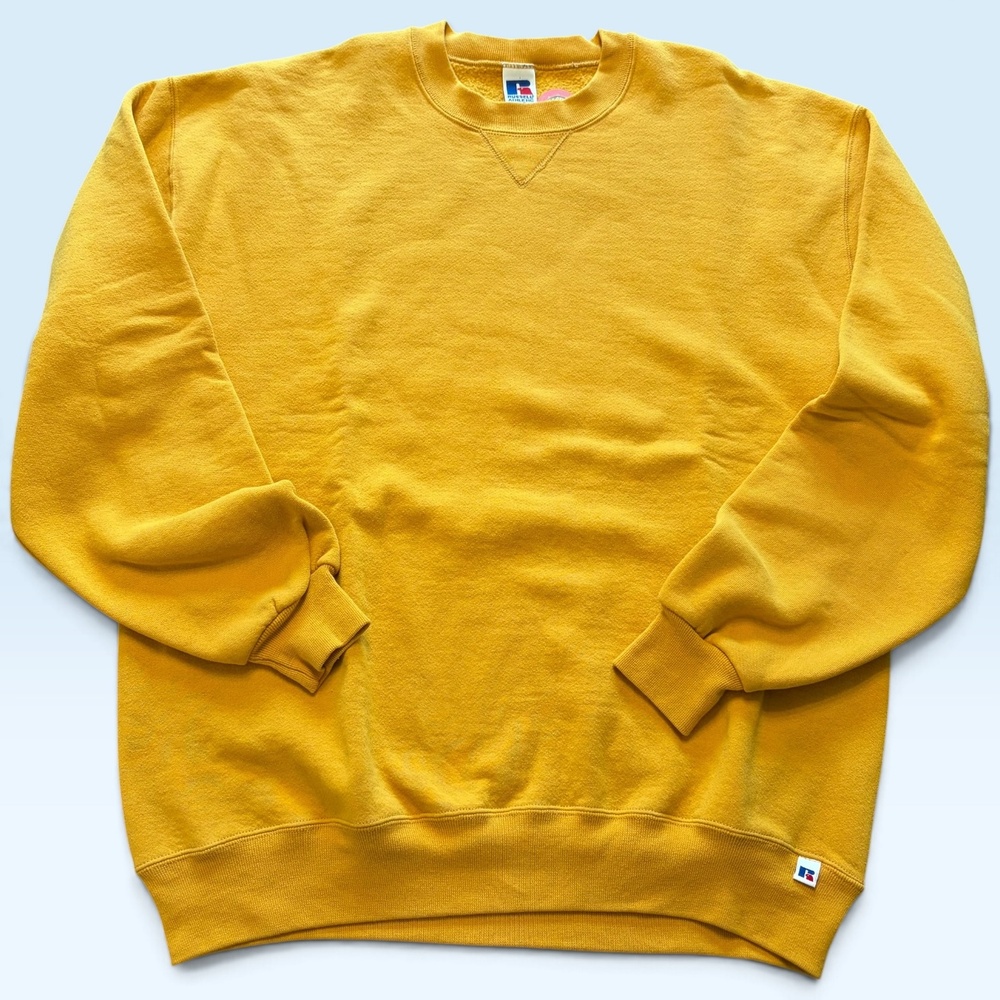 Vintage Russell Athletic Sweatshirt Mens XLT Yellow Fleece Crewneck USA 90s